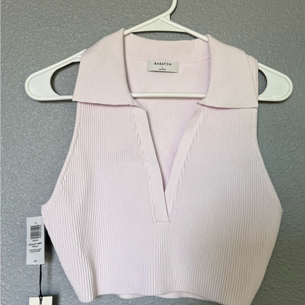 Babaton Aritzia Light Purple Collared Ribbed Crop Top